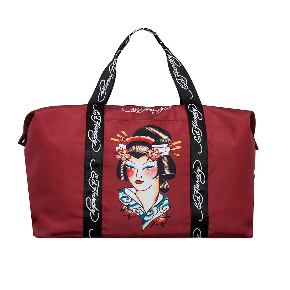 Ed Hardy Unisex Geisha Tatoo Print Nylon Weekender Duffle